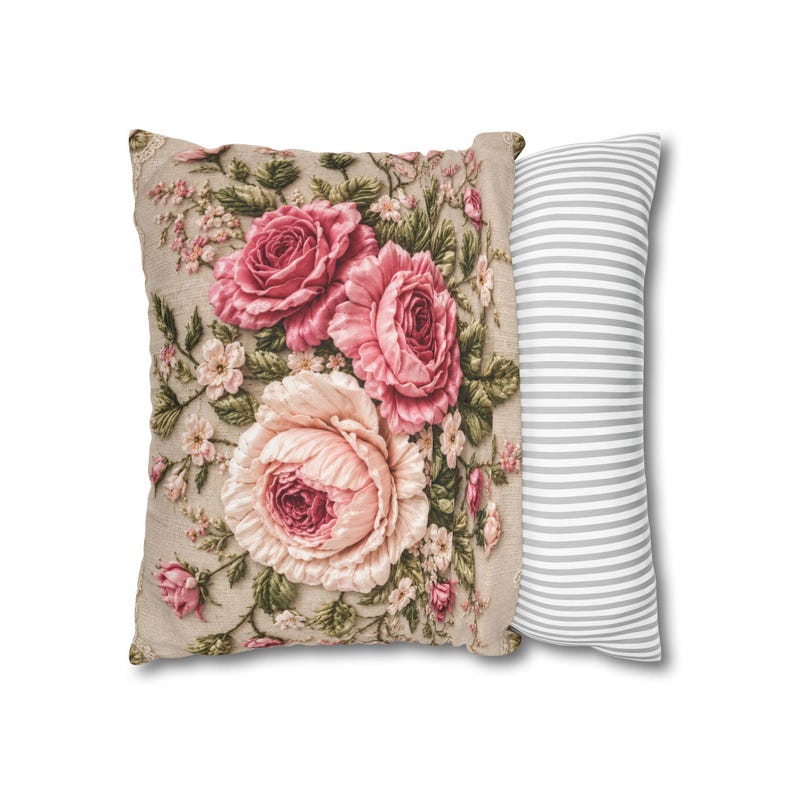 Vintage Rose Throw Pillow Cover, French Country Floral PRINTED Cushion Cover, Shabby Chic Decorative Pillow Cover,Grandmillennial Home Decor image 11