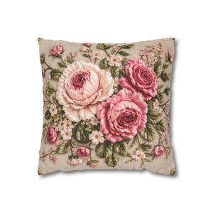 Vintage Rose Throw Pillow Cover, French Country Floral PRINTED Cushion Cover, Shabby Chic Decorative Pillow Cover,Grandmillennial Home Decor image 4