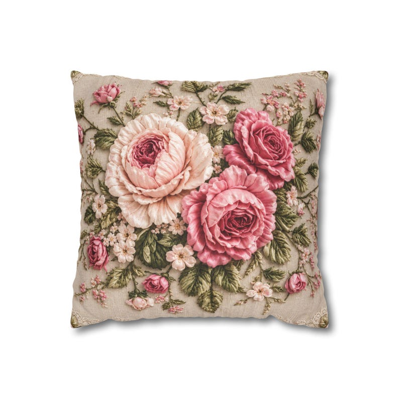 Vintage Rose Throw Pillow Cover, French Country Floral PRINTED Cushion Cover, Shabby Chic Decorative Pillow Cover,Grandmillennial Home Decor image 4