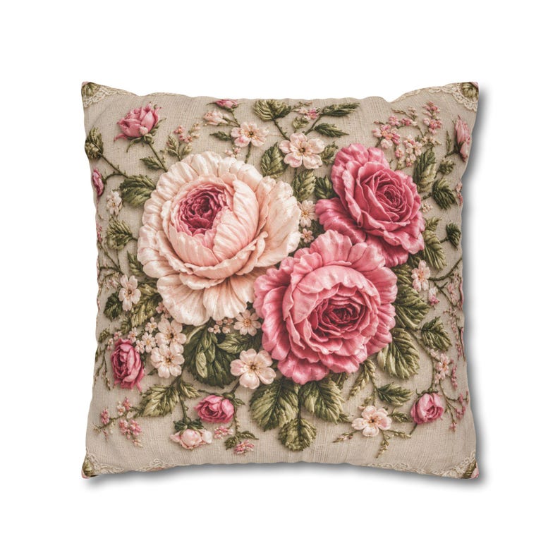 Vintage Rose Throw Pillow Cover, French Country Floral PRINTED Cushion Cover, Shabby Chic Decorative Pillow Cover,Grandmillennial Home Decor image 13