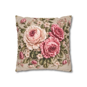 Vintage Rose Throw Pillow Cover, French Country Floral PRINTED Cushion Cover, Shabby Chic Decorative Pillow Cover,Grandmillennial Home Decor image 6