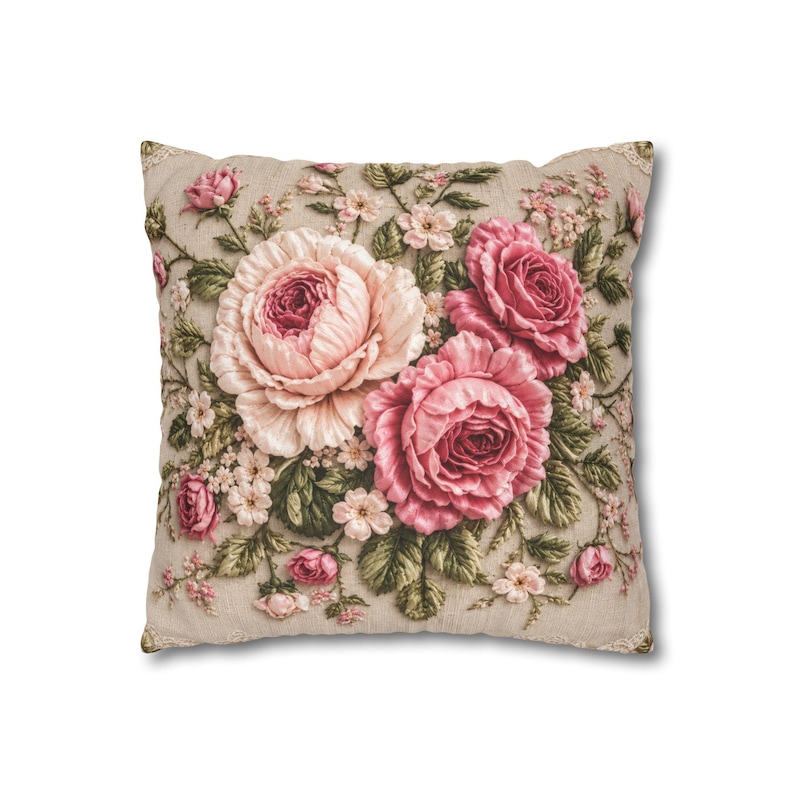 Vintage Rose Throw Pillow Cover, French Country Floral PRINTED Cushion Cover, Shabby Chic Decorative Pillow Cover,Grandmillennial Home Decor image 6