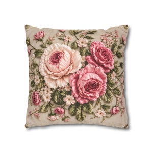 Vintage Rose Throw Pillow Cover, French Country Floral PRINTED Cushion Cover, Shabby Chic Decorative Pillow Cover,Grandmillennial Home Decor image 10