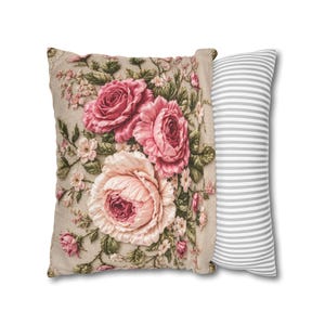 Vintage Rose Throw Pillow Cover, French Country Floral PRINTED Cushion Cover, Shabby Chic Decorative Pillow Cover,Grandmillennial Home Decor image 14