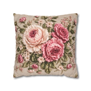 Vintage Rose Throw Pillow Cover, French Country Floral PRINTED Cushion Cover, Shabby Chic Decorative Pillow Cover,Grandmillennial Home Decor image 12