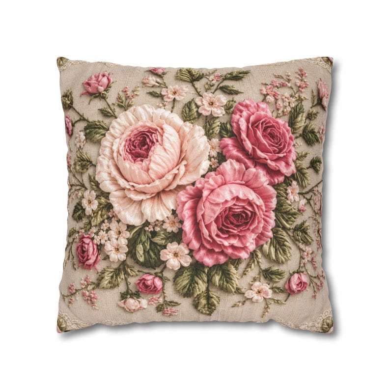 Vintage Rose Throw Pillow Cover, French Country Floral PRINTED Cushion Cover, Shabby Chic Decorative Pillow Cover,Grandmillennial Home Decor image 12