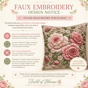 Vintage Rose Throw Pillow Cover, French Country Floral PRINTED Cushion Cover, Shabby Chic Decorative Pillow Cover,Grandmillennial Home Decor image 2