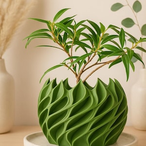 The &quot;Wavescape&quot; Modern Planter – Geometric Plant Pot, Available in Multiple Colors, Indoor Outdoor Plant, 3D Made Modern Watering Pot, Gift