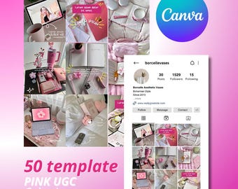 Aesthetic Canva Instagram Templates Scrapbook iOS Core Content Creator Pack for UGC, Influencers, Social Media Managers, Small Business Pink
