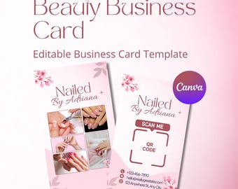 Modèle de Carte de visite de luxe pour ongles roses| Carte de visite pour technicienne en pose d'ongles | Code QR pour les médias sociaux | Carte de visite de nail artist Instagram