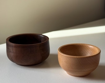 Hand Turned Walnut and Maple Ring Bowls - Set of Two Small Trinket Dishes