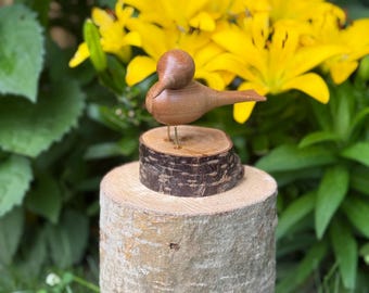 Solid Cherry Handturned Bird on Plum Live Edge Base