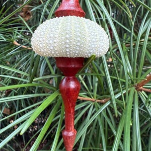 Hand Turned Green Sea Urchin Christmas Tree Ornament Padauk Finial