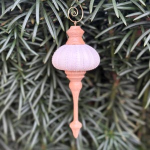 Hand Turned White Sea Urchin Christmas Tree Ornament Ash Finial