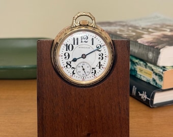 Pocket Watch Display Stand in Black Walnut with a Maple Medallion