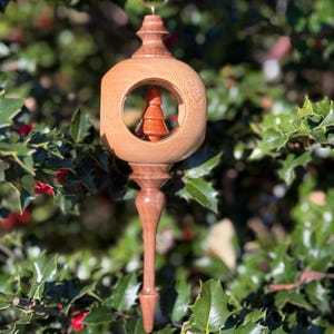 Hand Turned Window Christmas Ornament in Walnut, Beech & Mahogany