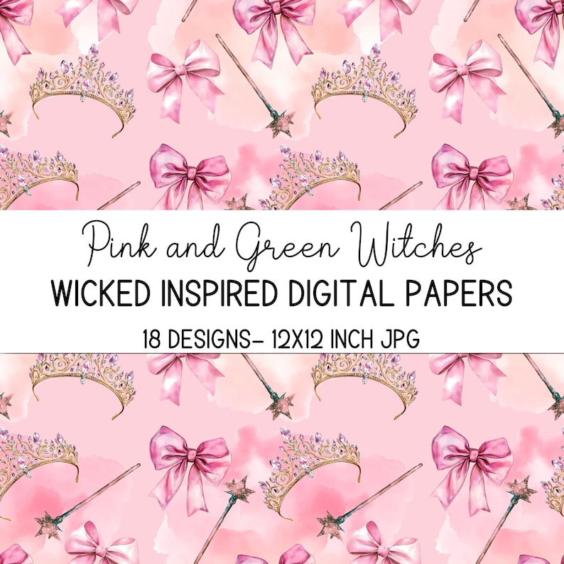Wicked Inspired Digital Paper: Pink & Green Witches, Watercolor Art ...