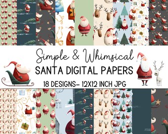 Whimsical Santa Digital Paper Pack: Christmas Scrapbook Backgrounds (18 JPG Designs)