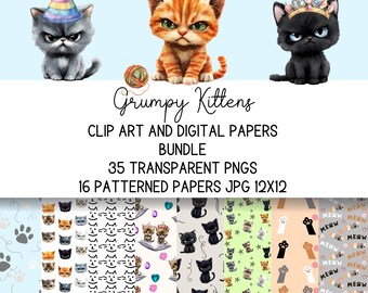Grumpy Kittens Clip Art: Scrapbooking Paper Bundle (Digital Download)