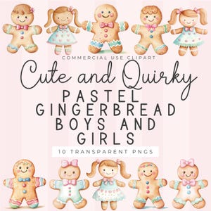 Pastell Lebkuchen Jungen und Mädchen Clipart-rosa Weihnachtsmotive und Dekor-süsse Feiertagsentwürfe-transparente Png-Dateien