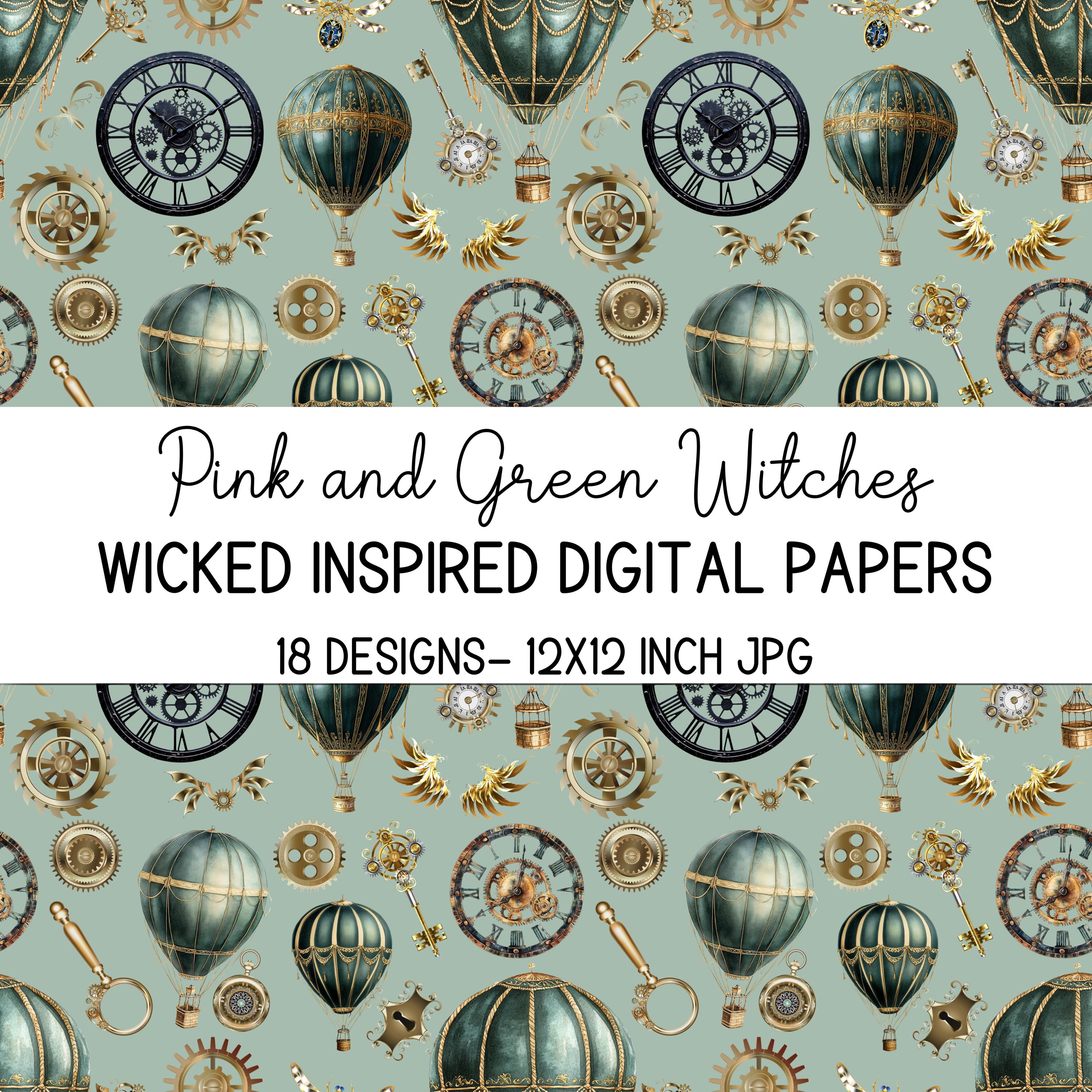 Wicked Inspired Digital Paper: Pink & Green Witches, Watercolor Art ...
