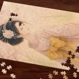 Cherry Blossom Geisha Jigsaw Puzzle – Japanese Kimono Watercolor Art – Relaxing Puzzle Gift – 252 / 500 / 1000 Pieces