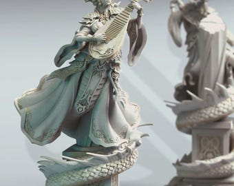 Eastern Medusa Serpent Bard Snake Sorceress Serpentfolk Bard Resin 3D Printed Figure for Dungeons and Dragons Pathfinder TTRPGs Lian She