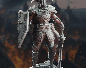 Grimdark Paladin Miniature Champion Class DnD Miniature Sword and Shield Knight Miniature Heroic Soldier Armored Warrior Knight