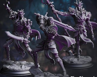 Elf Cultist Miniature The Blessed Corrupted Trio 3d Printed DnD Miniatures for TTRPG Tabletop Warriors and Warlock Bosses NPC Bundle
