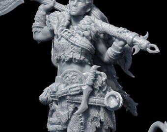 Majestic Female Tiefling Barbarian Warrior Miniature for Dungeons and Dragons Pathfinder and Tabletop RPGs Highly Detailed Fantasy Miniature
