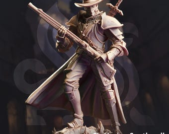 Gunslinger Inquisitor Miniature 3D Printed Resin Fantasy Pistol Knight Grimdark TTRPG Mini Armored Gunslinger Steampunk TTRPG Mini DnD