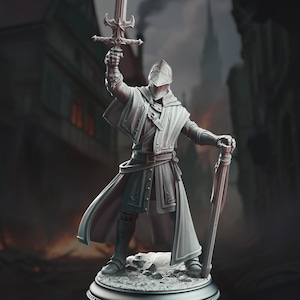 Priest Knight Miniature 3D Printed Resin Paladin Holy Warrior Figure Grimdark Cleric Mini Resin 3D Print DnD DM Stash Vicar Atticus Cleric