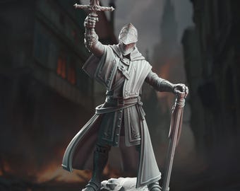 Priest Knight Miniature 3D Printed Resin Paladin Holy Warrior Figure Grimdark Cleric Mini Resin 3D Print DnD DM Stash Vicar Atticus Cleric