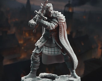 Warlord Fantasy Miniature Commander with Sword 3D Printed Resin DnD Hero for Grimdark TTRPG Campaigns