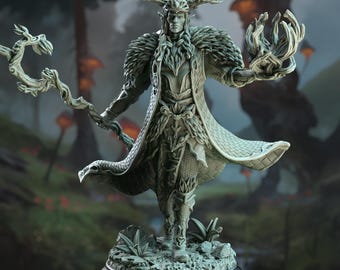 Fey Court Wizard Miniature Pontifax the Emerald Eyed DnD Elf Mage Resin Fantasy Mini Elven Wizard Miniature TTRPG Sorcerer Fey Wizard