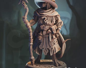 Silver Dragonborn Sorcerer Miniature 3D Printed Resin Figure for DnD Pathfinder Tabletop RPG Arcane Starborn Caster TTRPG Arcane Star Staff