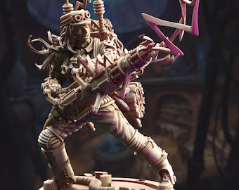 Jacquie Sparkes Miniature Steampunk Electric Mage Female Artificer 3D Printed DnD Mini Lightning Caster Mini Female Inventor Gunslinger