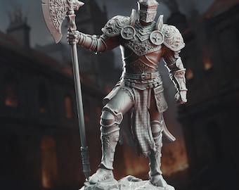 Medieval Knight Miniature 3D Printed Fantasy Warrior Grimdark Armored Knight with Halberd Fantasy Hero for Dungeons and Dragons TTRPG Knight