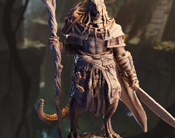Black Dragonborn Druid Miniature 3D Printed Resin Figure for DnD Pathfinder and Other Tabletop RPGs Mystical Swamp Shaman Boss Monster Gift