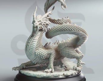 Eastern Crimson Dragon Miniature 3D Printed Resin Figure Serpentine Crimson Wyrm Paintable Centerpiece DnD Pathfinder Tabletop RPG Shinkoryu