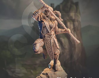 Female Half Dragon Barbarian Miniature 3D Printed Resin Figure DnD Pathfinder Fierce Female Warrior Female Dragonborn Barbarian Miniature