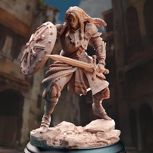 Female Veteran Fighter Miniature 3D Printed Resin DnD Figure TTRPG Character for Pathfinder RPG Tabletop Games Unpainted Fantasy Model