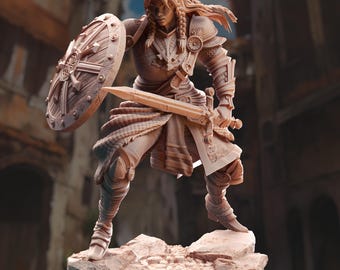 Female Veteran Fighter Miniature 3D Printed Resin DnD Figure TTRPG Character for Pathfinder RPG Tabletop Games Unpainted Fantasy Model