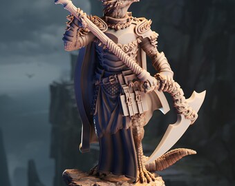 Silver Dragonborn Warlock Miniature Dark Pact Spellcaster Model Eldritch Blade Caster Silver Dragon Warlock Eldritch Knight Boss Monster