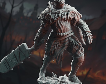 Grimdark Executioner Miniature Boss Monster Resin 3D Printed Dark Fantasy Knight for DnD TTRPG Campaigns Villain or Display