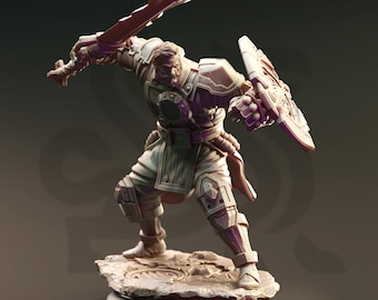 Heavy Armor Paladin Miniature 3D Printed Fighter Character DnD Hero TTRPG Resin Print Baldurian Enforcer DnD Human Warrior Shield Knight