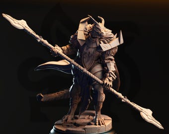 Silver Dragonborn Paladin Miniature DnD Dragonkin Hero Apokris the Resolute Armored Dragonborn 3D Printed Resin Noble Dragonborn Knight