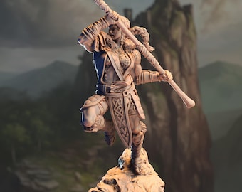 Female Half Dragon Barbarian Miniature 3D Printed Resin Figure DnD Pathfinder Fierce Female Warrior Female Dragonborn Barbarian Miniature