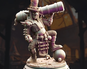 Goblin Inventor Miniature Brains the Goblin Artificer Mad Tinkerer with Cannon DnD 3D Printed Fantasy Model Manic Goblin Engineer Miniature