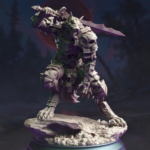 Werewolf Knight Armored Werewolf Miniature 3D Printed Resin DnD Monster TTRPG Pathfinder RPG Character Unpainted Fantasy Model Paintable